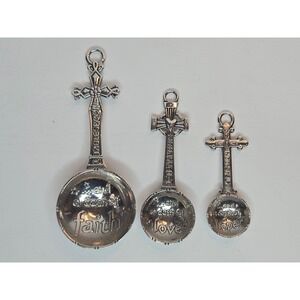 Vintage GANZ Faith Hope Love Cross Measuring Spoons Set TSP - TBSP - 1/2 TSP